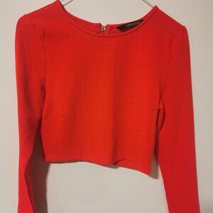 Kardashian Kollection Orange Hot Long Sleeve Cropped Top With Zip-Up Back Size M